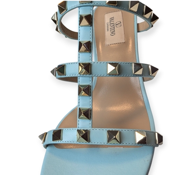 Valentino Garavani Rockstud 60 Caged Block-Heel Slide Sandals Size 7 Acquamarina - Picture 9 of 13